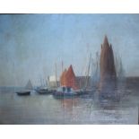 †A Dujardin Beaumetz, Aout 1909: oil on canvas, "Porte de Concarneau", harbour scene with fishing