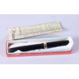 A black Bakelite Swan Leverless fountain pen with 14ct gold nib, complete with box and paperwork