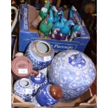 A collection of Chinese and other ginger jars and covers, two blue and white vases and other Chinese