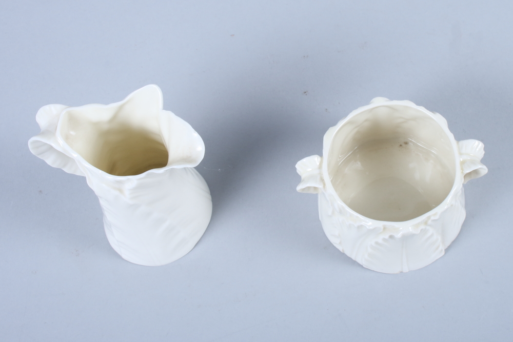 A Royal Worcester "leaf ware" porcelain milk jug and matching sugar bowl, 4" high - Image 5 of 5