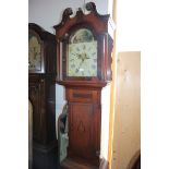 A late 18th century oak provincial mahogany and inlaid long case clock with swan neck pediment,