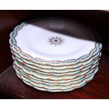 A set of ten 19th century turquoise beaded and gilt decorated 8" dessert plates