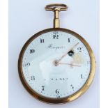 An early 19th century yellow metal cased pocket watch with enamel dial by Breguet