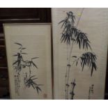 A Chinese ink drawing of bamboo, 25" x 13 1/2", and a companion study, 36" x 14 3/4", in strip