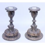 A pair of Elkington electrotype candlesticks of Renaissance design, 5 3/4" high