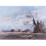 William H North: watercolours, "Trees near Wendlebury", 10" x 13 1/2", in strip frame