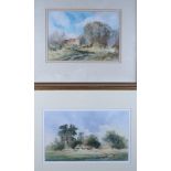 William H North: watercolours, "Near Wendlebury, Sheds and Haystack", 7" x 11 1/2", in strip