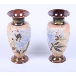 A pair of Doulton Lambeth stoneware vases, tubelined with floral decoration, impressed marks to