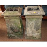 A pair of "Henley" cream terracotta square-section chimney pots