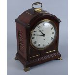 An early 20th century mahogany and gilt bracket clock with single fusee movement, the 7 1/4" white