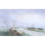 William H North: watercolours, "After the Rain", 7 1/4" x 11 3/4", in silvered frame