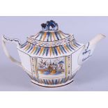 A late 18th century Prattware sprig decorated teapot with motto "Accept this as a Token of my
