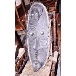 A Polynesian carved tribal mask of a man, 28" high