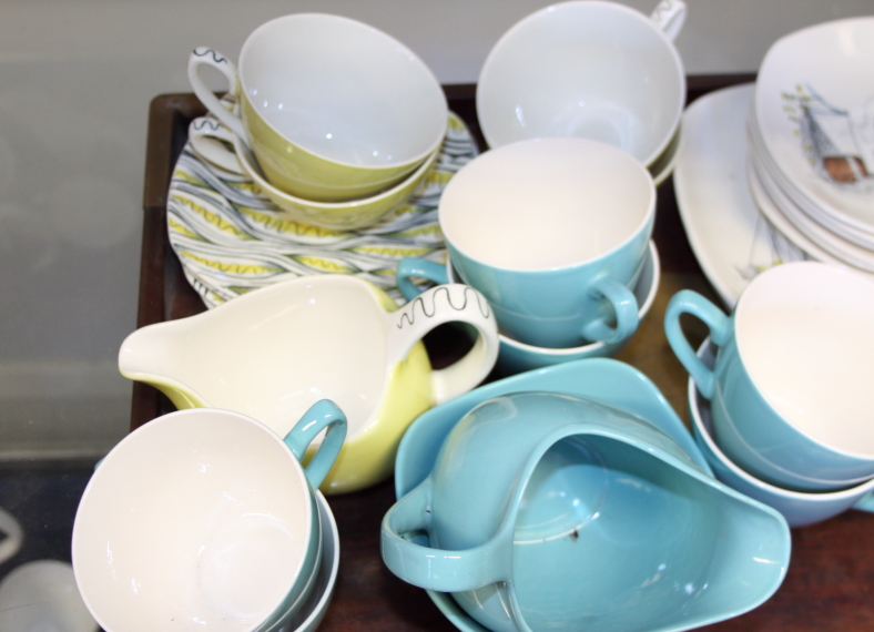 Four mid 20th century Midwinter "Caribbean" pattern cups, saucers and a cream jug, together with a - Image 2 of 7