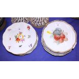 A set of five Herend fruit decorated dessert plates, 80" dia, and five similar Continental dessert