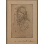 An etching, "A Merchant -- China", a jacquard panel on an Imperial carriage, two colour prints, an