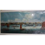Chinese bodycolours, view of old Canton harbour with merchant's warehouses and paddle steamers,