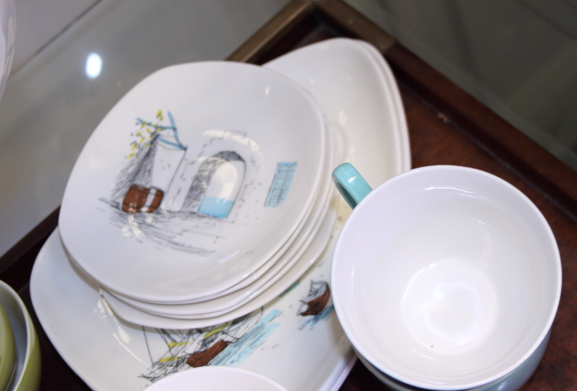 Four mid 20th century Midwinter "Caribbean" pattern cups, saucers and a cream jug, together with a - Image 6 of 7