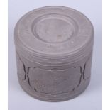 A Chinese Republic period grey stoneware cricket cage, decorated with incised mountain scenes, the