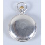 A silver cased full hunter pocket watch by Lund Bros, white enamel dial with Roman numerals and