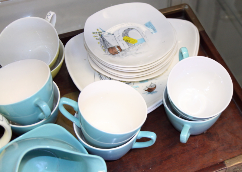 Four mid 20th century Midwinter "Caribbean" pattern cups, saucers and a cream jug, together with a - Image 3 of 7