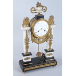 A Lefevre sue de Belle a Paris early 20th century twin pillar marble mantle clock, with white enamel