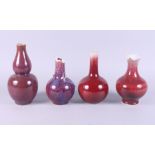 A Chinese porcelain Jun glazed double gourd vase, 9" high, together with three other Chinese