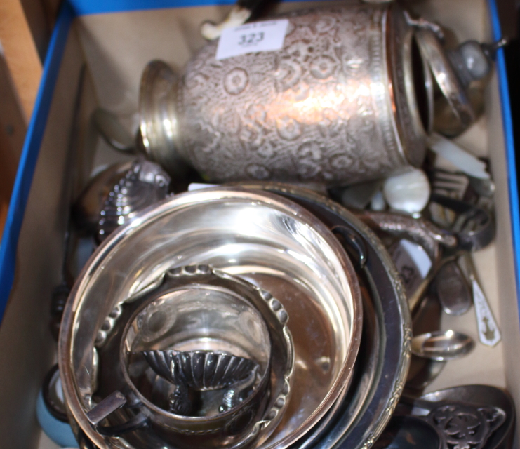 A late 19th century silver plated kris, a WMF cup-holder, a pair of stoneware silver-lined salts,