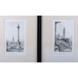 Edward Cherry: two etchings, "Clock Tower, Westminster" and "Nelsons Column", pencil signed, in