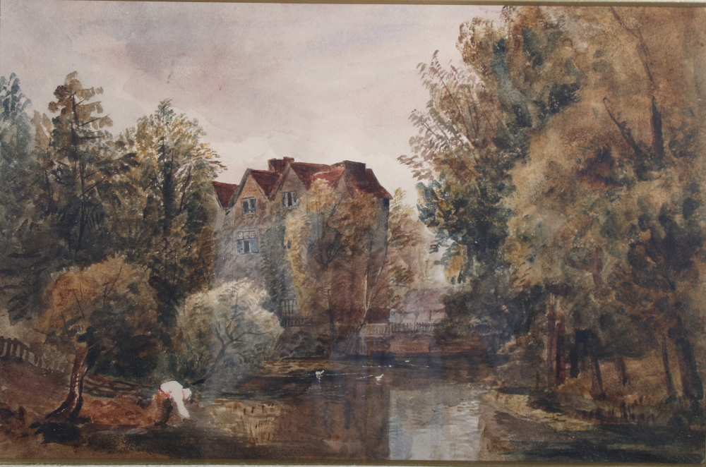 P De Witt: watercolours, "Queen Elizabeth Lodge, Essex", 11 1/2" x 8", in gilt frame