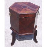 A Georgian inlaid mahogany wine cooler with two brass swing handles, on four splay supports, 18"