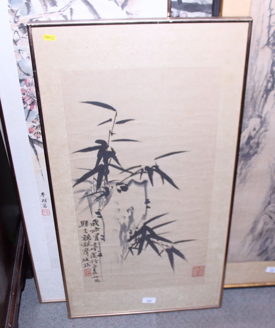 A Chinese ink drawing of bamboo, 25" x 13 1/2", and a companion study, 36" x 14 3/4", in strip - Bild 6 aus 8