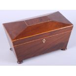 A 19th century mahogany tea sarcophagus with fitted interior, 11 1/2" wide