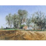 William H North: watercolours, Polish barn, f 3/4" x 7 1/2", in gilt frame, and a companion