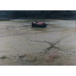 Charles Bartlett PR WS: watercolours, "Old-Timer", sailing boat on mudflats, 16 3/4" x 23", in strip