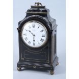 A late 18th century ebony and brass inlaid bracket clock by Thomas Moss London, No269, 13" high