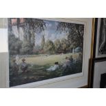 Sherree Valentine Daines: a signed limited edition colour print, cricket scene, 353/850, in wash