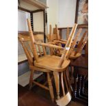 Four beech lath back kitchen chairs with panel seats