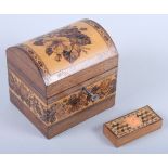 A Tunbridge ware dome top single compartment tea caddy and a Tunbridge ware three-compartment