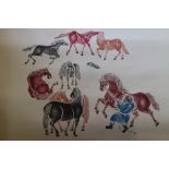 A Chinese block printed scroll, "Emperor's Horses", unframed