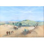 Carl Haag: watercolours, camel train crossing desert, 10 3/4" x 15 1/2", in gilt painted frame