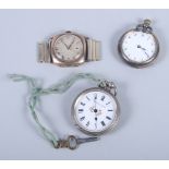 A 9ct gold cased gentleman's wristwatch, a lady's silver cased fob watch, by Kendal & Dent, with