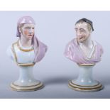 A pair of late 18th century Staffordshire busts, Tragedy and Comedy, 5 1/2" high (restorations)