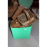 A collection of early wicker baskets and other baskets, various