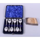 A set of six Britannia standard silver coffee spoons of late 17th century design, in fitted case,