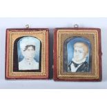 A pair of late 19th century portrait miniatures on ivory, a young woman and a gentleman, each signed