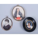 M Windust: miniature on ivory, portrait of a woman with mantilla, a 19th century portrait