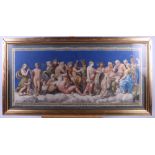 A 19th century hand-coloured engraving of classical Gods, 13 1/4" x 28 1/2", in gilt strip frame