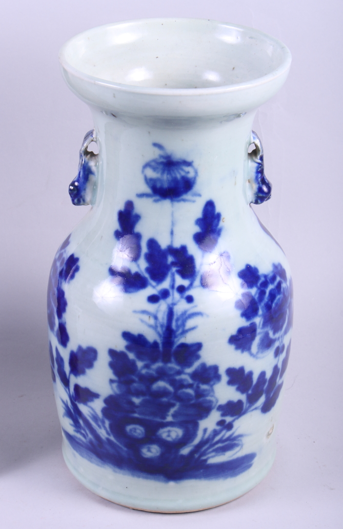 A 19th century Chinese celadon glazed baluster vase with applied handles, 13" high, and a Chinese - Image 3 of 5