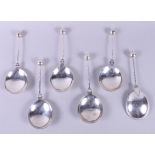 A set of six George V silver spoons with twist stem and ball finials, 7" long, 10.1oz approx